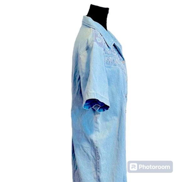 Plus Size Denim Dress Coastal Cowgirl Country Embroidered Blue Jean Button Sz 3X - Picture 4 of 15